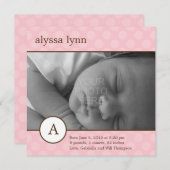 Faire-part de naissance classique initial de fille (Devant / Derrière)