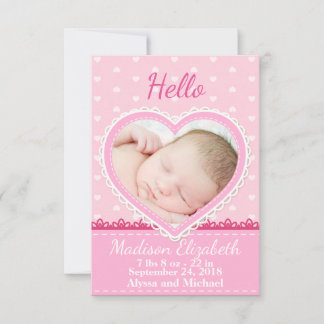 Faire-part de naissance Coeur de dentelle rose
