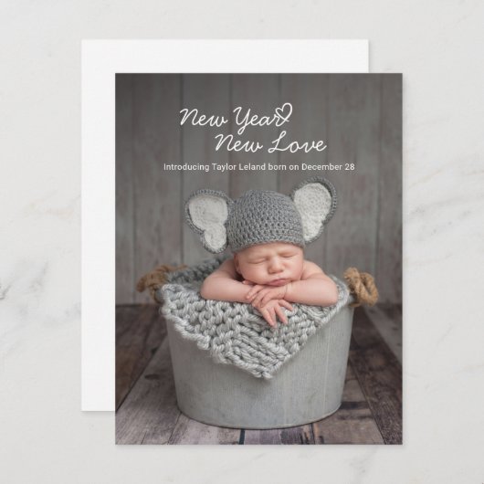 Faire-part de naissance Coeur de script photo pour (Devant / Derrière)