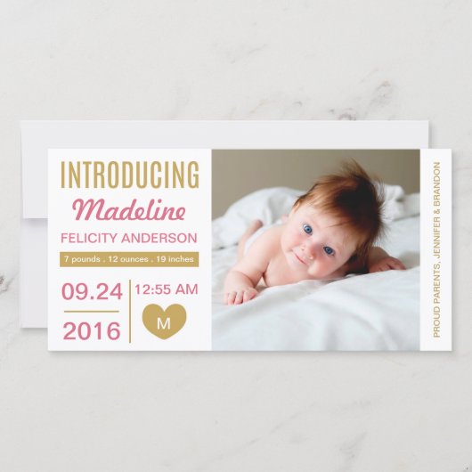 Faire-part de naissance Coeur moderne simple / Ros (Devant)