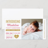 Faire-part de naissance Coeur moderne simple / Ros (Devant / Derrière)