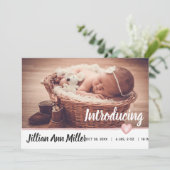 Faire-part de naissance Coeurs aquarelle (Debout devant)