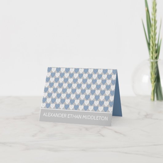 Faire-part de naissance coeurs bleus et blancs sur (Devant)