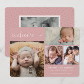 Faire-part de naissance Collage Photo Fille Bébé R (Devant / Derrière)