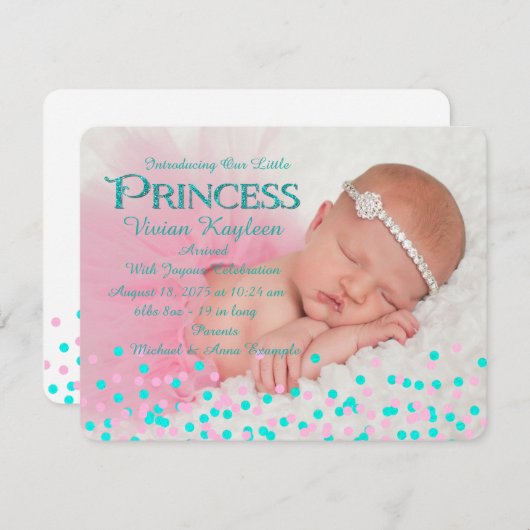 Faire-part de naissance Confetti pour filles (Devant / Derrière)