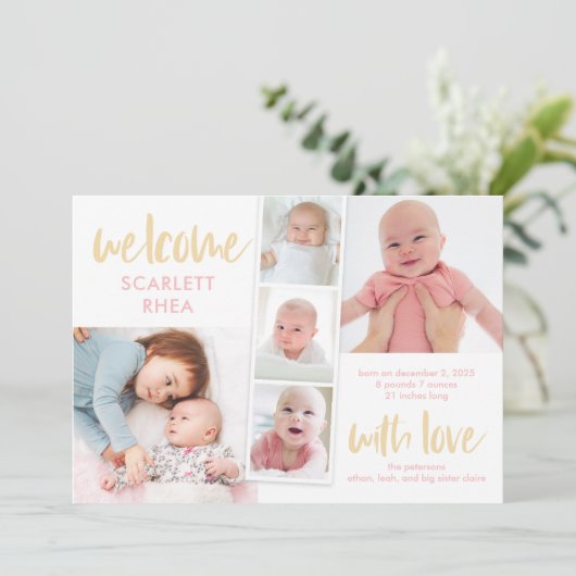 Faire-part de naissance couleur modifiable de l'am (Debout devant)