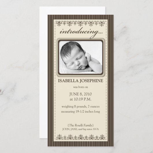 Faire-part de naissance Customisé Classy Taupe (Devant / Derrière)