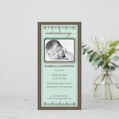Faire-part de naissance Customisé vert à la menthe (Debout devant)