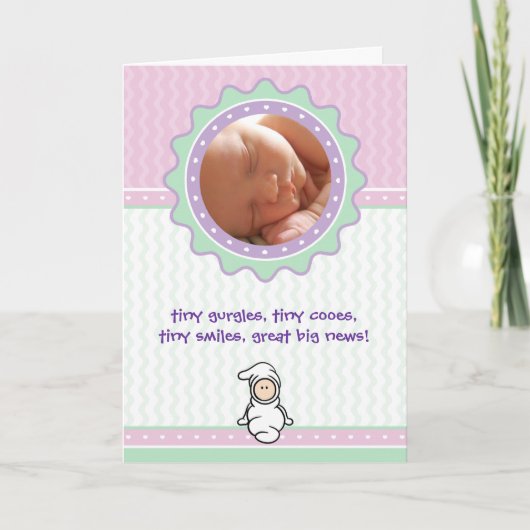 Faire-part de naissance Cutietoots - Rose/Vert - F (Devant)