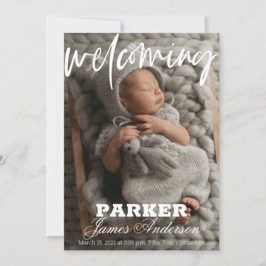 Faire-part de naissance d'accueil photo moderne (Devant)