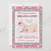 Faire-part de naissance damassé rose et marron (Devant)