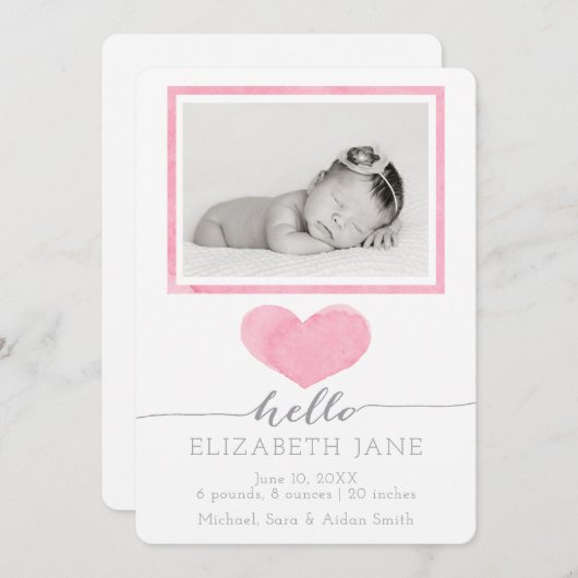 Faire-part de naissance d'aquarelle douce (Devant / Derrière)