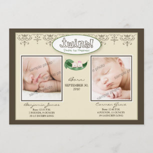 Faire-part de naissance Darling 5 x 7 Twin Boy/Gir