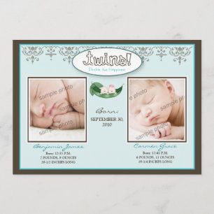 Faire-part de naissance Darling 5x7 Twin Boy/Girl 