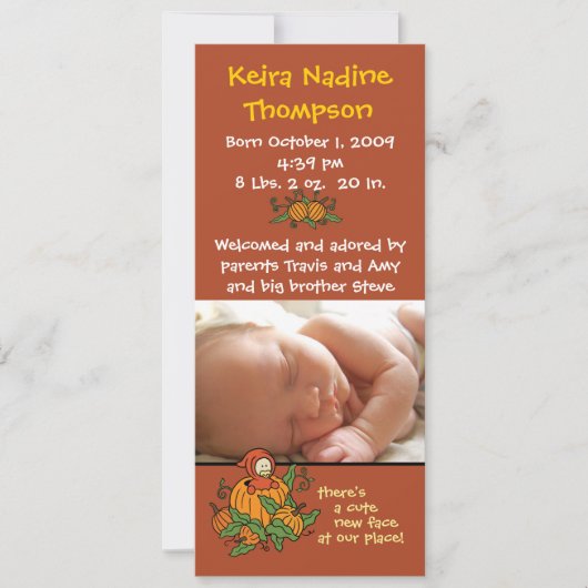 Faire-part de naissance d'automne (Devant)