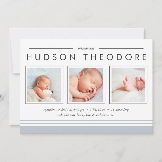 Faire-part de naissance de bande de métro | Gris (Devant)