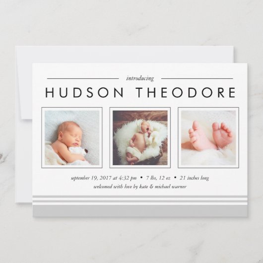 Faire-part de naissance de bande de métro | Gris (Devant)