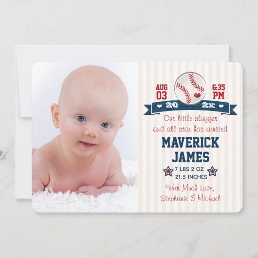 Faire-part de naissance de base-ball avec photos (Devant)