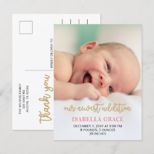 Faire-part de naissance de bébé au script rose