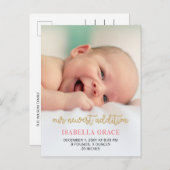 Faire-part de naissance de bébé au script rose (Devant / Derrière)