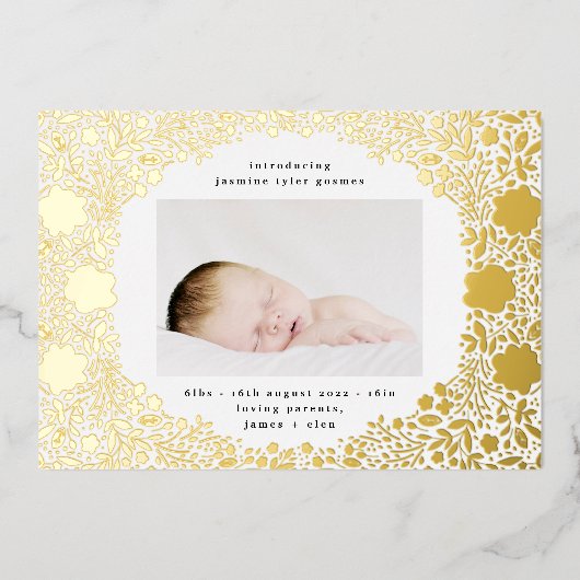 Faire-part de naissance de bébé aux fleurs en feui (Recto)