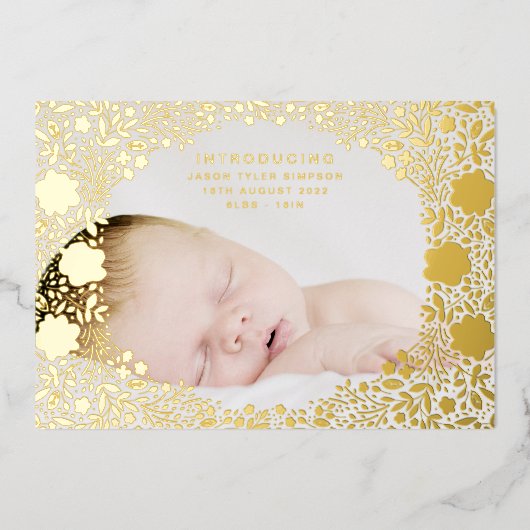 Faire-part de naissance de bébé avec fleurs pressé (Recto)