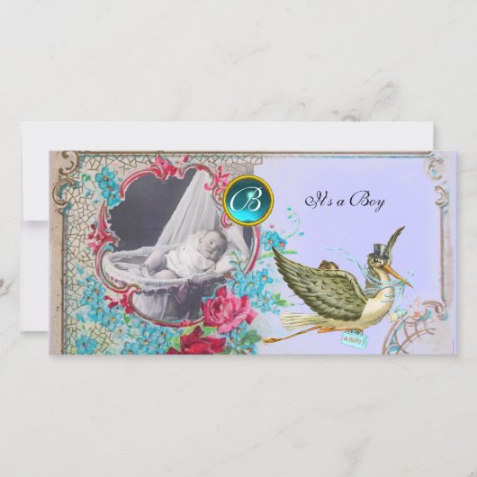 Faire-part de naissance de bébé avec monogramme, a (Devant)