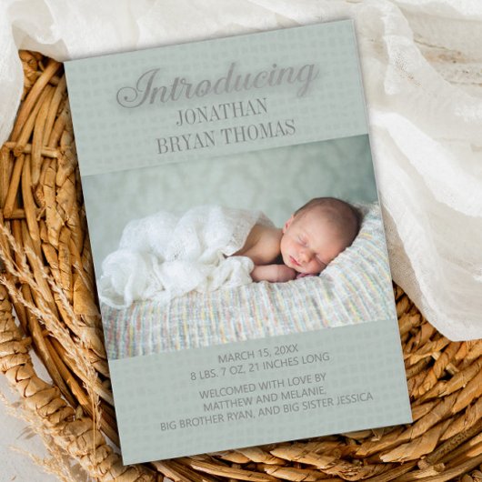 Faire-part de naissance de bébé avec photo en vert