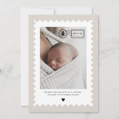 Faire-part de naissance de bébé avec timbre-poste (Devant)