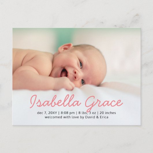 Faire-part de naissance de bébé avec un script ros (Devant)