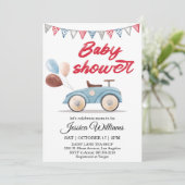 Faire-part de naissance de bébé avec voiture vinta (Debout devant)