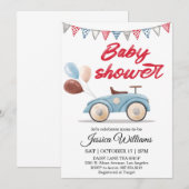 Faire-part de naissance de bébé avec voiture vinta (Devant / Derrière)