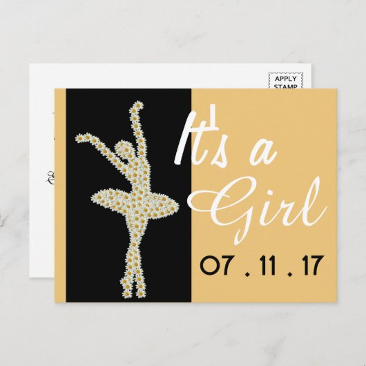 Faire-part de naissance de bébé Ballerine Fleur (Devant / Derrière)