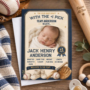 Faire-part de naissance de bébé baseball vintage