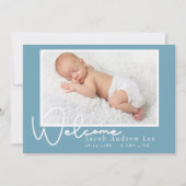 Faire-part de naissance de bébé bleu moderne (Devant)