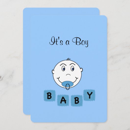 Faire-part de naissance de bébé bleu personnalisé (Devant / Derrière)