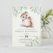 Faire-part de naissance de bébé chouette d'hiver (Debout devant)