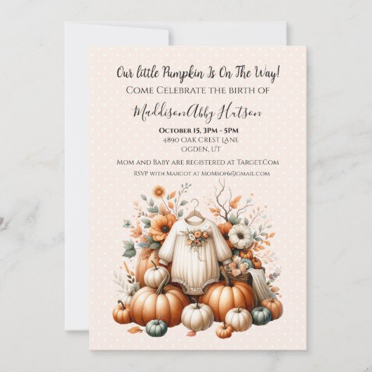 Faire-part de naissance de bébé citrouille d'autom (Devant)