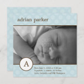 Faire-part de naissance de bébé classique initial (Devant / Derrière)