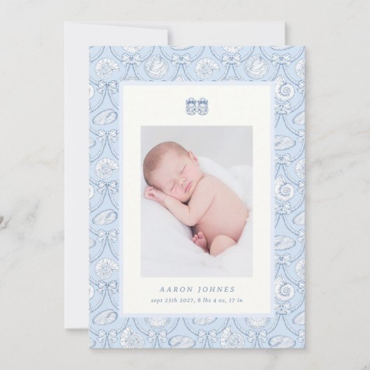 Faire-part de naissance de bébé côtier préppy Couq (Devant)