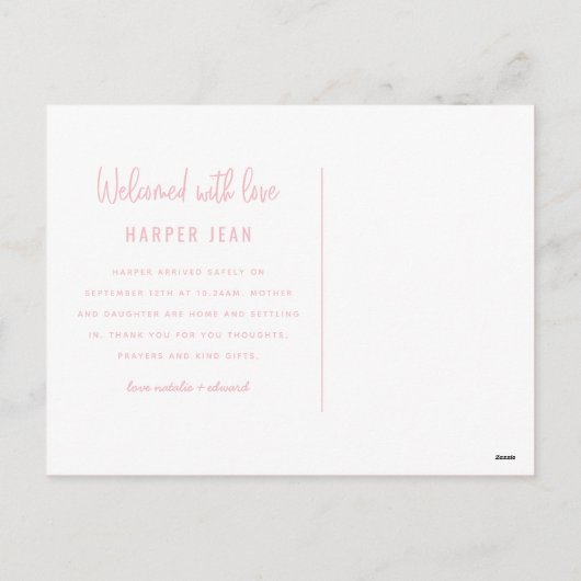 Faire-part de naissance de bébé dessiné à la main (Dos)