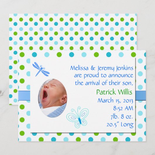 Faire-part de naissance de bébé doux (Devant / Derrière)