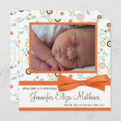 Faire-part de naissance de bébé fille à motif de f (Devant / Derrière)