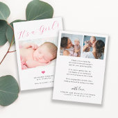 Faire-part de naissance de bébé fille avec 3 photo