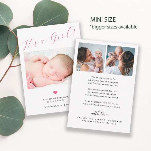 Faire-part de naissance de bébé fille avec 3 photo