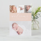 Faire-part de naissance de bébé fille avec collage (Debout devant)