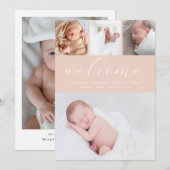 Faire-part de naissance de bébé fille avec collage (Devant / Derrière)