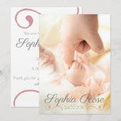 Faire-part de naissance de bébé fille avec écritur (Devant / Derrière)