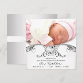 Faire-part de naissance de bébé fille blanc argent (Devant / Derrière)