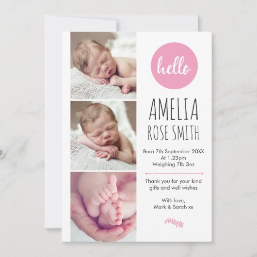 Faire-part de naissance de bébé fille/carte de rem (Devant)